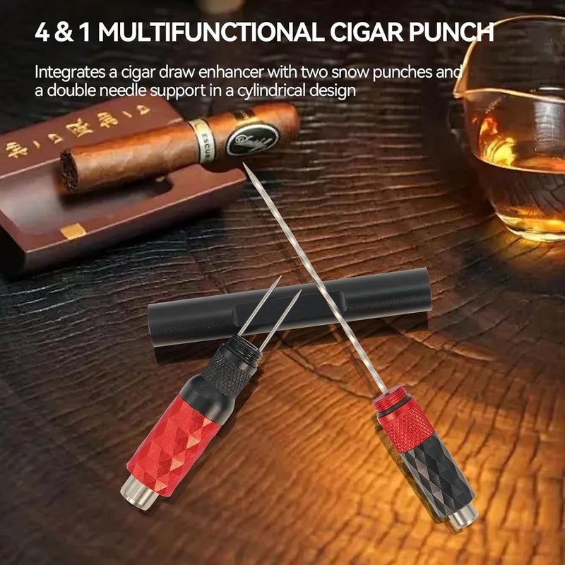 CaLeQi Cigar Punch Cigar Draw Enhancer and Cigar Nubber 4 in 1 The Cigar Punch for All Cigars is a Practical and Essential Cigar Accessories for Cigar Lovers Great Gift for a Man （Black Red） - Image 2